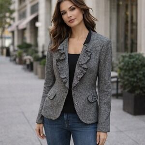 Item 6: White House Black Market Small Blazer (Gray, Ruffled Detail) Size 8